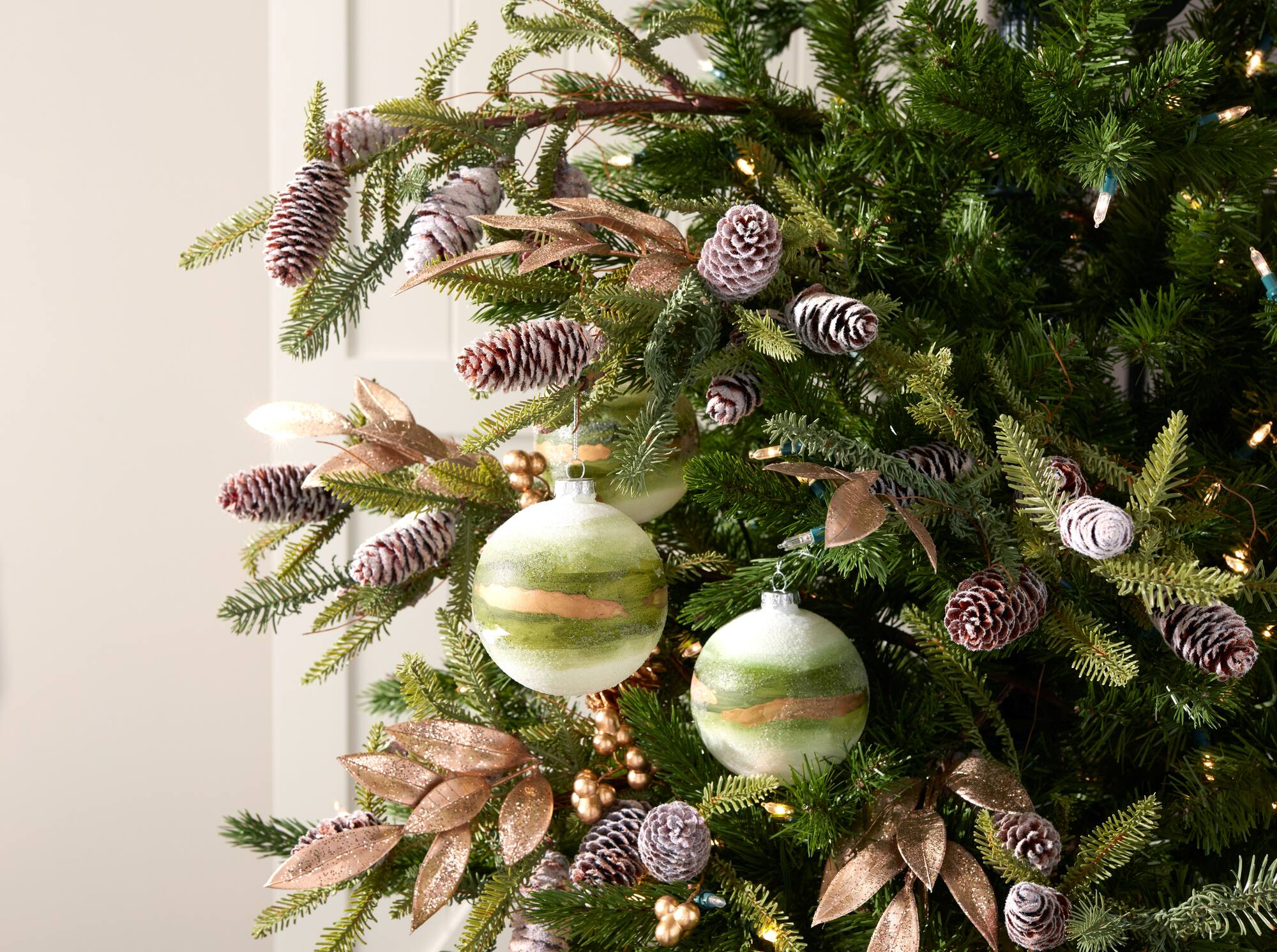 4.5" Green & Gold Painted Glass Ornaments, 6ct.